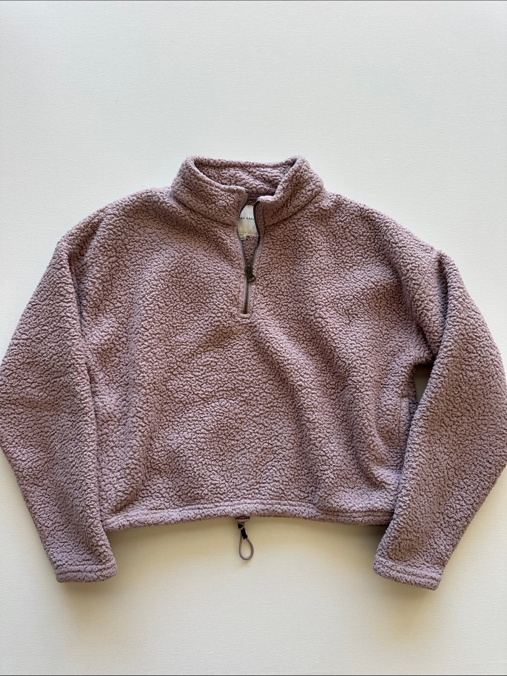 American Eagle Outfitters Mauve Cropped Sherpa Quarter-Zip Pullover